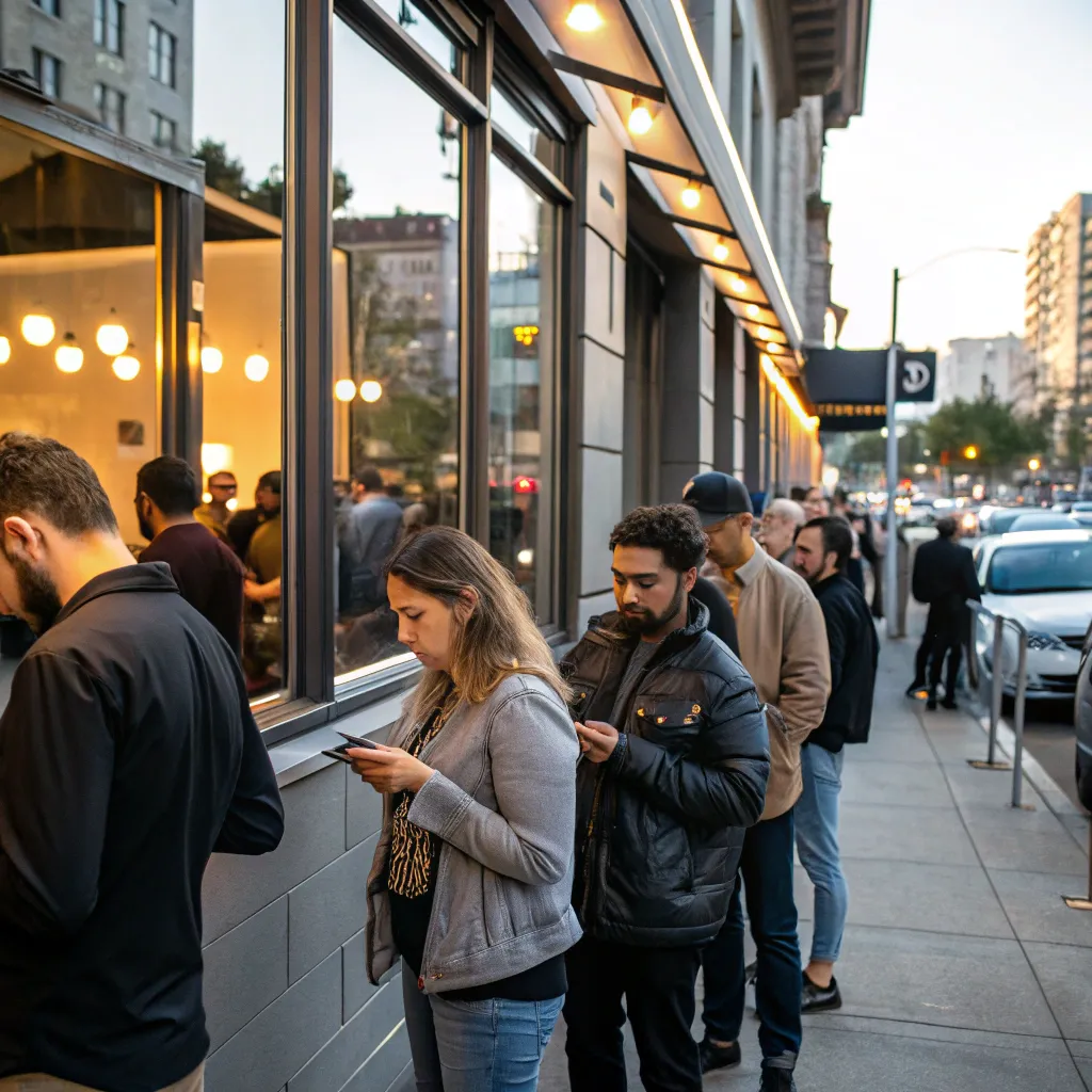 People waiting outside a restaurant